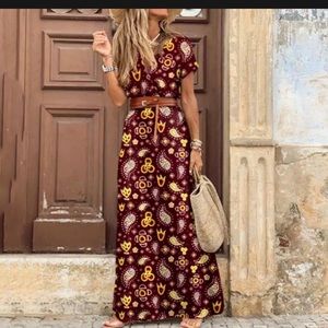 V-neck Long Maxi Floral Dress Size Large